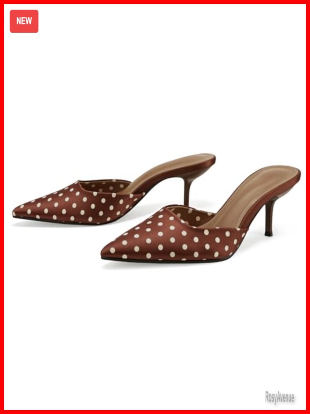Pointed Toe Polka Dot Satin Heeled Mules Stiletto Pumps - Women's Slip On Heels